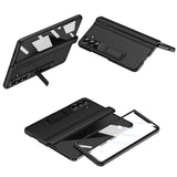 For-Samsung-Galaxy-Z-Fold7-5G-Case-with-Tempered-Glass-Film-Kickstand-PC-+-PU-Leather-Folding-Phone-Cover-Black
