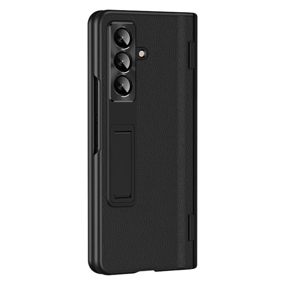 For-Samsung-Galaxy-Z-Fold7-5G-Case-with-Tempered-Glass-Film-Kickstand-PC-+-PU-Leather-Folding-Phone-Cover-Black