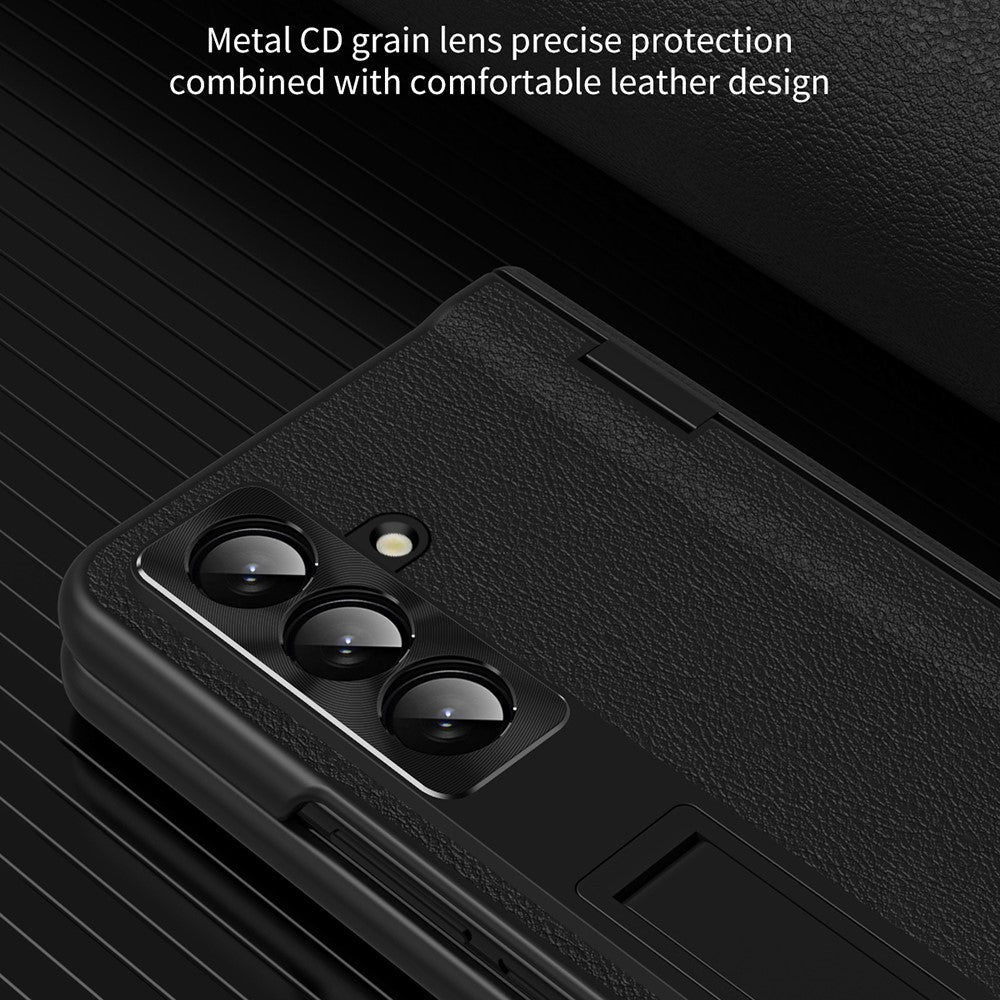 For-Samsung-Galaxy-Z-Fold7-5G-Case-with-Tempered-Glass-Film-Kickstand-PC-+-PU-Leather-Folding-Phone-Cover-Black