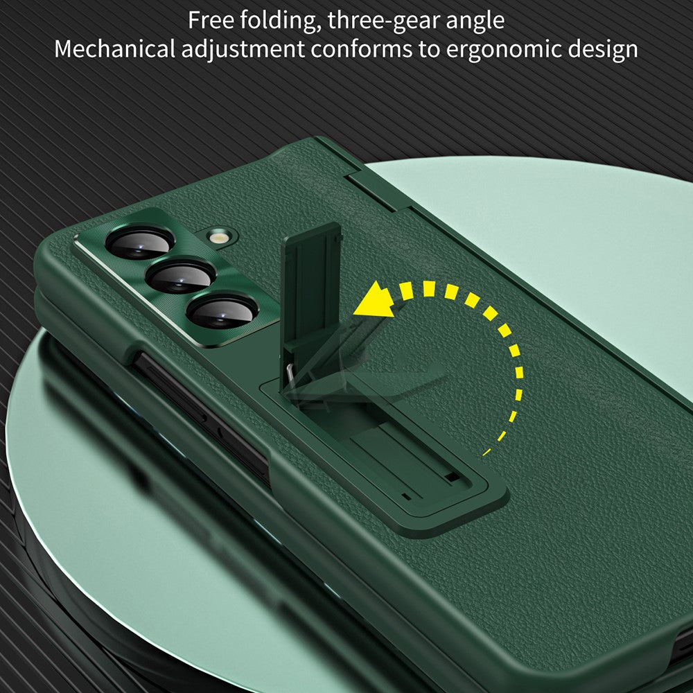 For-Samsung-Galaxy-Z-Fold7-5G-Case-with-Tempered-Glass-Film-Kickstand-PC-+-PU-Leather-Folding-Phone-Cover-Black