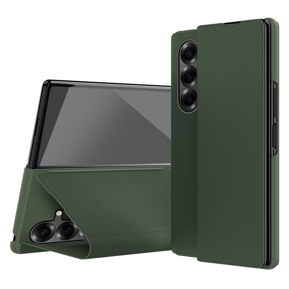 For-Samsung-Galaxy-Z-Fold7-5G-Case-Kevlar-Texture-Leather-+-PC-Stand-Phone-Cover-Green