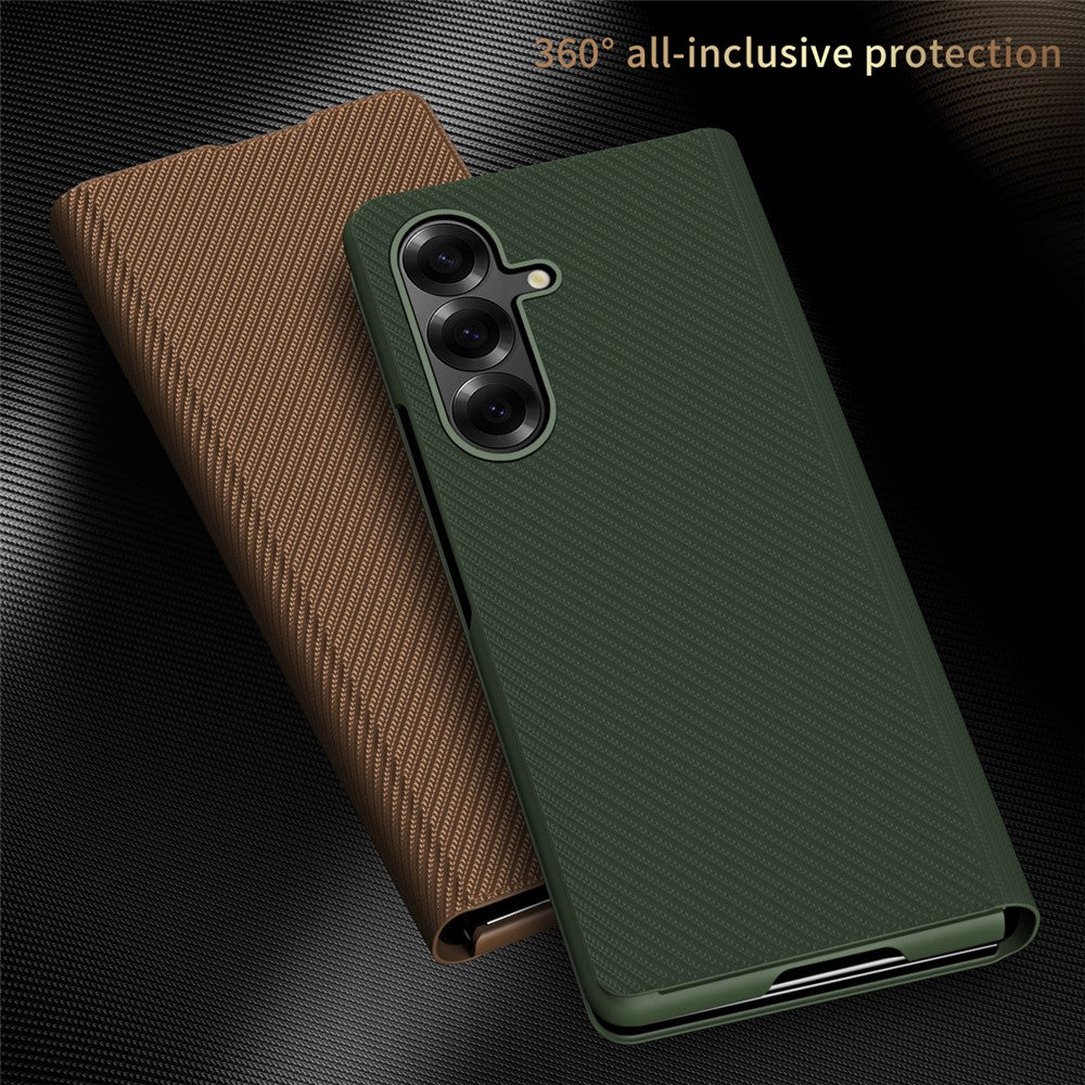 For-Samsung-Galaxy-Z-Fold7-5G-Case-Kevlar-Texture-Leather-+-PC-Stand-Phone-Cover-Green