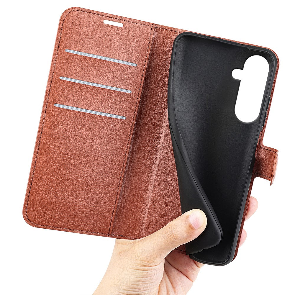 For-Samsung-Galaxy-A17-5G-/-A17-4G-Case-Litchi-Texture-Shockproof-Leather-Wallet-Phone-Cover-Brown