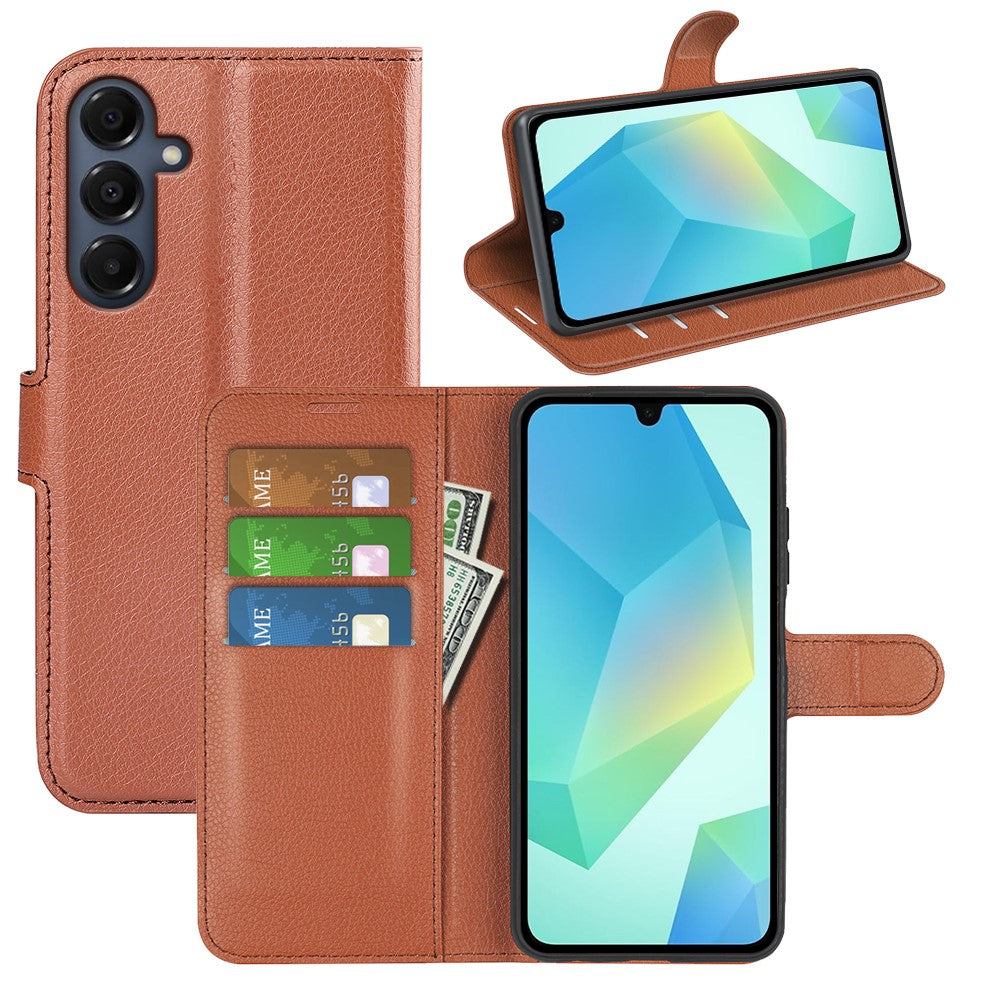 For-Samsung-Galaxy-A17-5G-/-A17-4G-Case-Litchi-Texture-Shockproof-Leather-Wallet-Phone-Cover-Brown