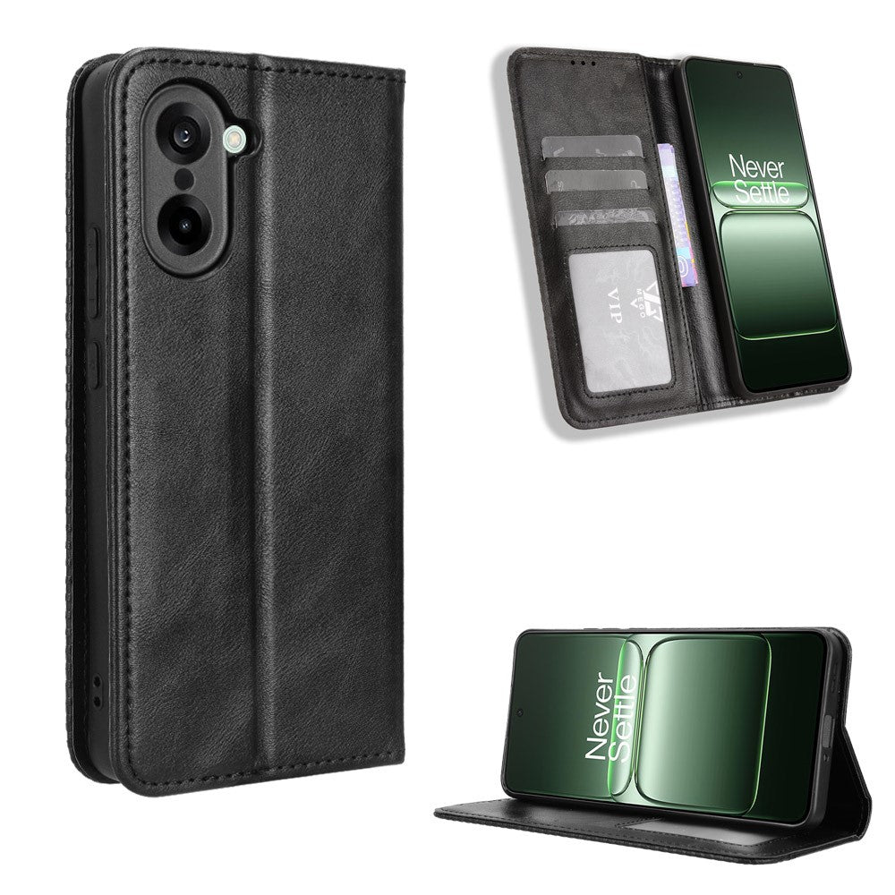 For-OnePlus-Nord-CE5-5G-/-Ace-5-Racing-5G-Leather-Case-Wallet-Stand-Retro-Texture-Phone-Cover-Black