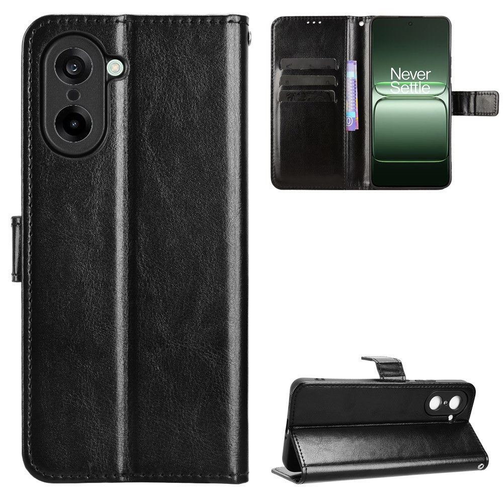 For-OnePlus-Nord-CE5-5G-/-Ace-5-Racing-5G-PU-Leather-Case-with-Strap-Crazy-Horse-Texture-Phone-Wallet-Cover-Black