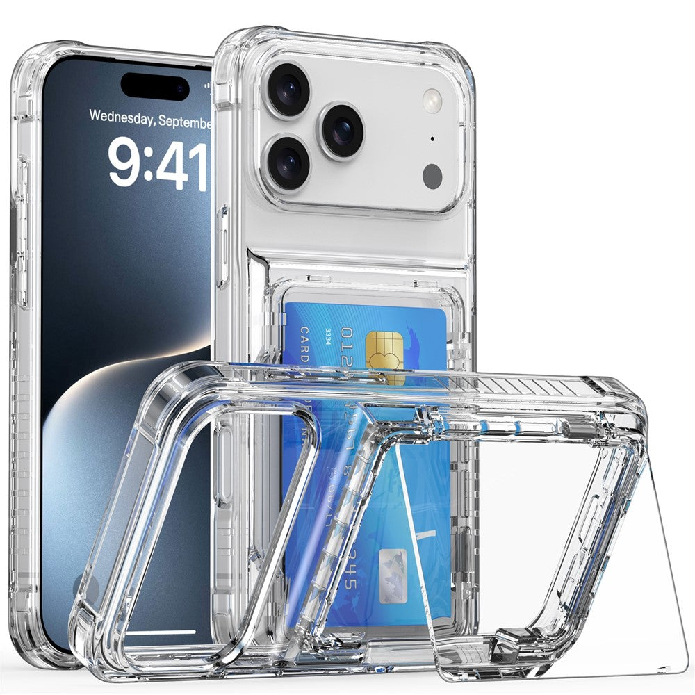 For-iPhone-17-Pro-Clear-Case-PC-+-TPU-Phone-Cover-Card-Holder-Kickstand-Transparent
