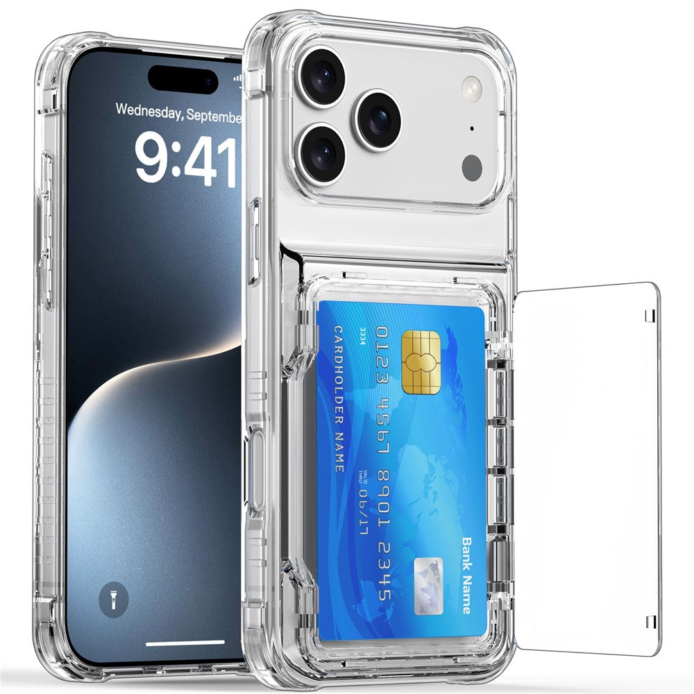 For-iPhone-17-Pro-Clear-Case-PC-+-TPU-Phone-Cover-Card-Holder-Kickstand-Transparent
