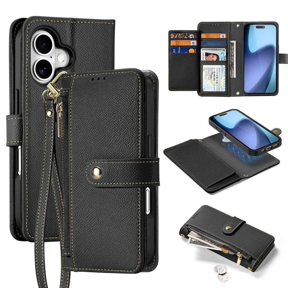 For-iPhone-17-Case-DUX-DUCIS-Lawa-Series-Detachable-Magnetic-Cowhide-Leather-Cover-Zipper-Wallet-Black