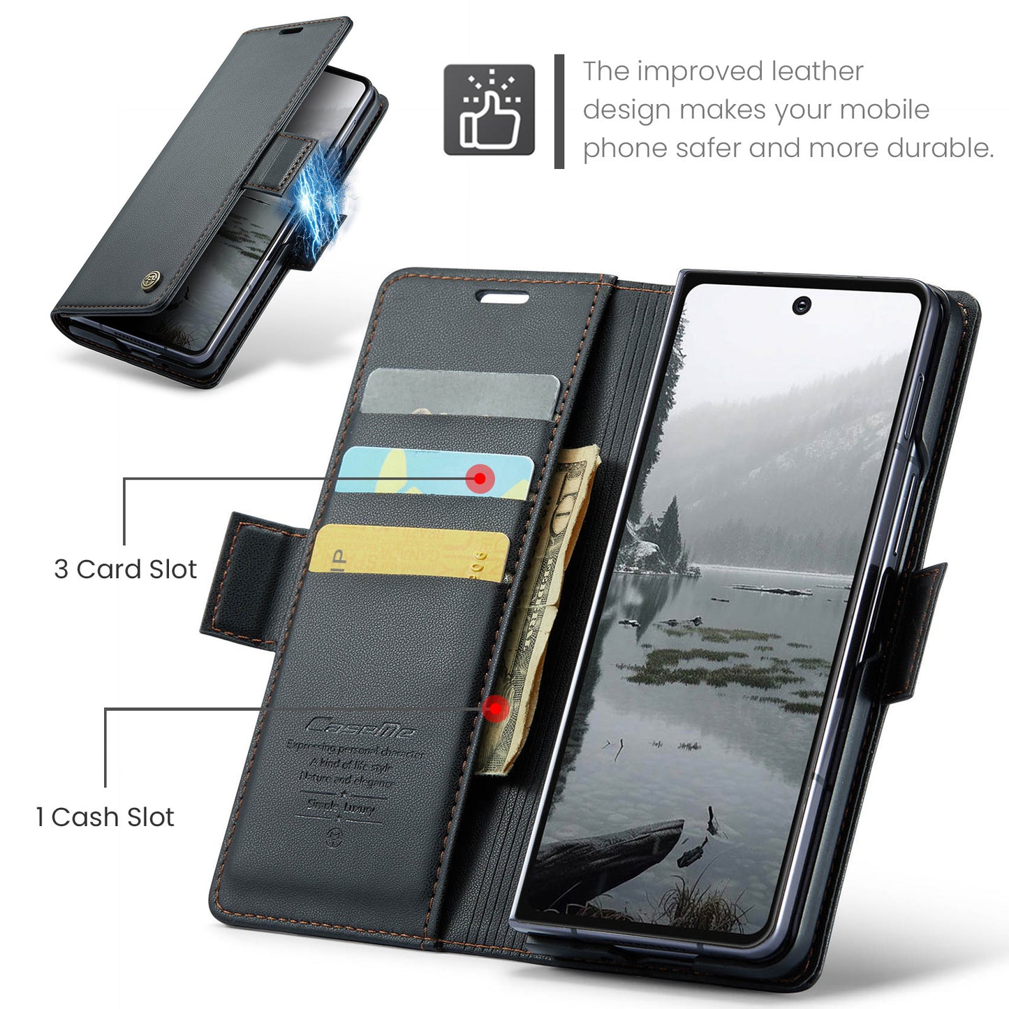 For-Samsung-Galaxy-Z-Fold7-5G-Case-CASEME-023-Series-RFID-Blocking-Leather-Wallet-Stand-Phone-Cover-Black