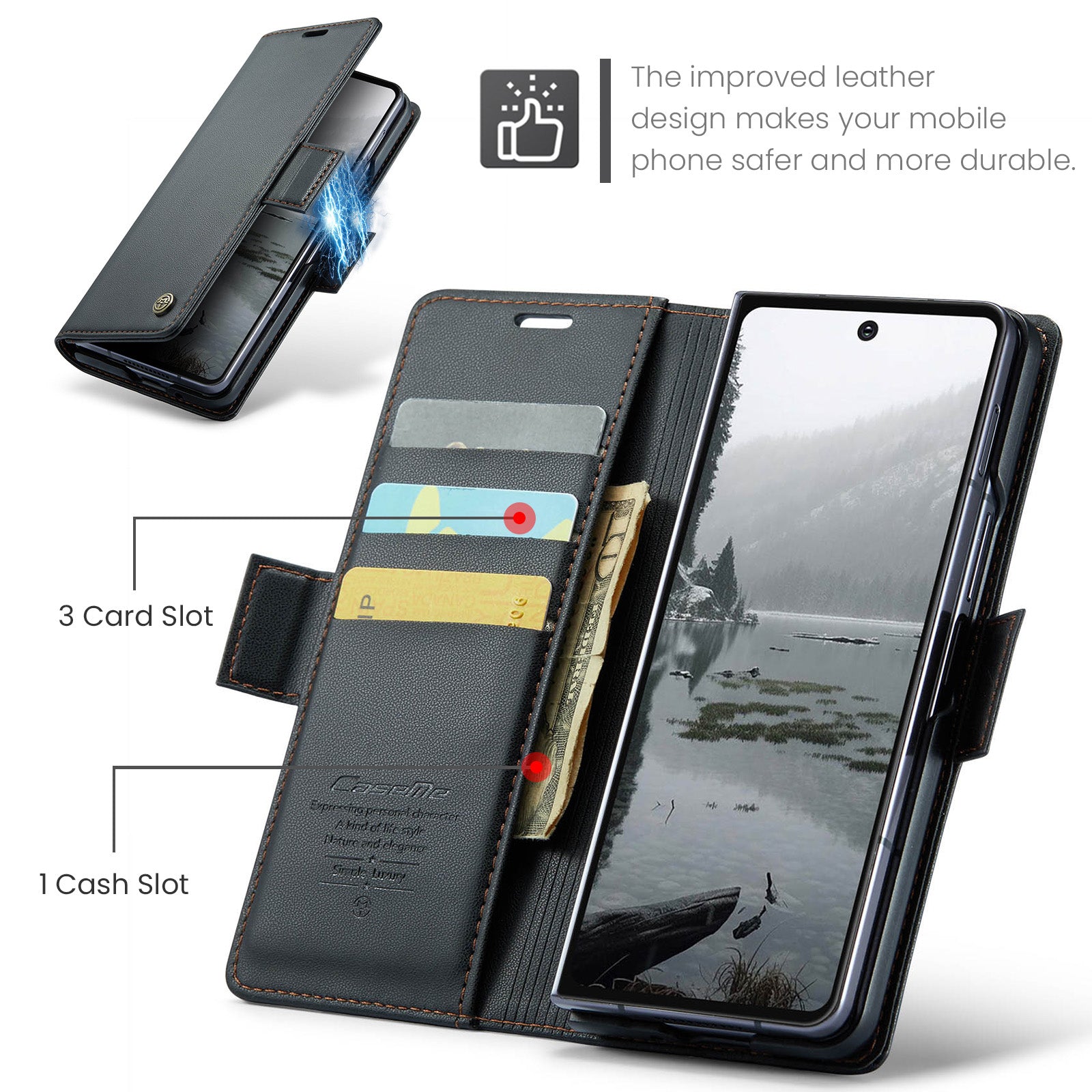 For-Samsung-Galaxy-Z-Fold7-5G-Case-CASEME-023-Series-RFID-Blocking-Leather-Wallet-Stand-Phone-Cover-Black
