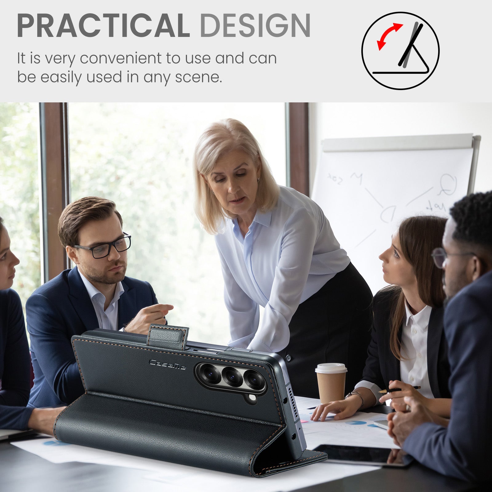 For-Samsung-Galaxy-Z-Fold7-5G-Case-CASEME-023-Series-RFID-Blocking-Leather-Wallet-Stand-Phone-Cover-Black