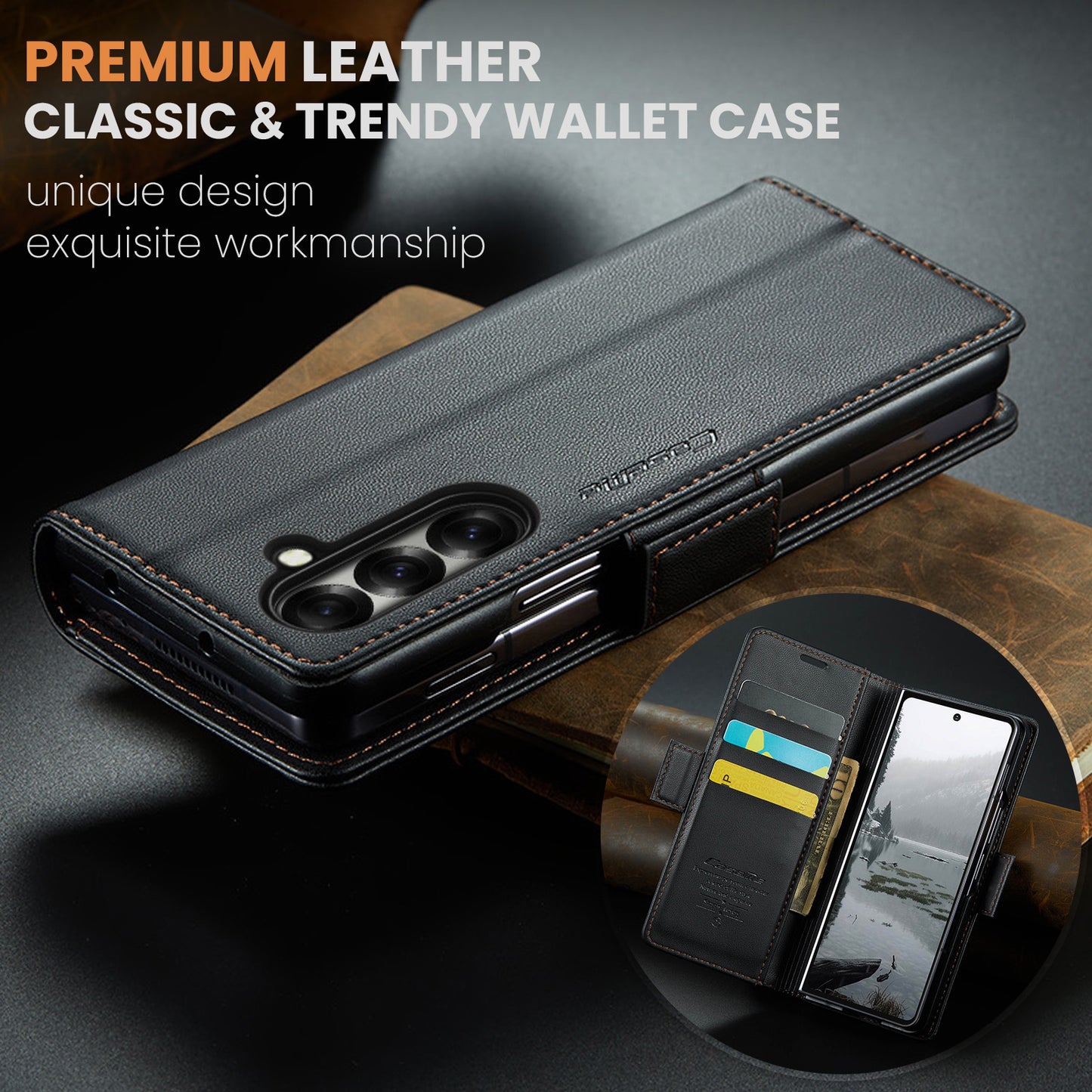 For-Samsung-Galaxy-Z-Fold7-5G-Case-CASEME-023-Series-RFID-Blocking-Leather-Wallet-Stand-Phone-Cover-Black