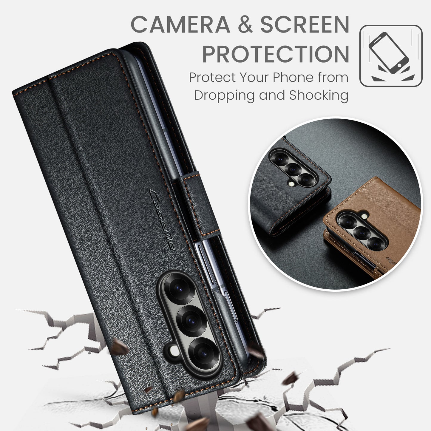 For-Samsung-Galaxy-Z-Fold7-5G-Case-CASEME-023-Series-RFID-Blocking-Leather-Wallet-Stand-Phone-Cover-Black