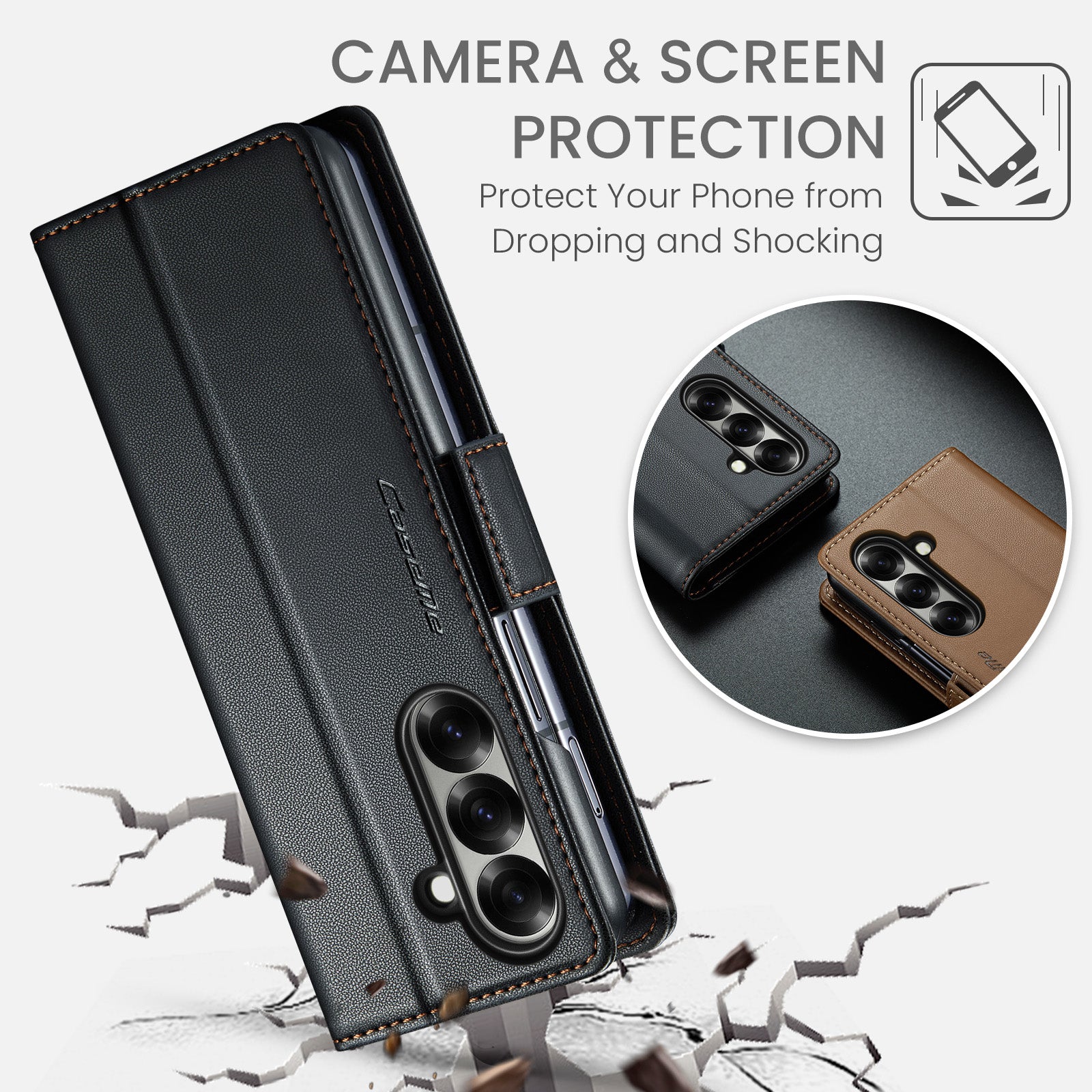 For-Samsung-Galaxy-Z-Fold7-5G-Case-CASEME-023-Series-RFID-Blocking-Leather-Wallet-Stand-Phone-Cover-Black