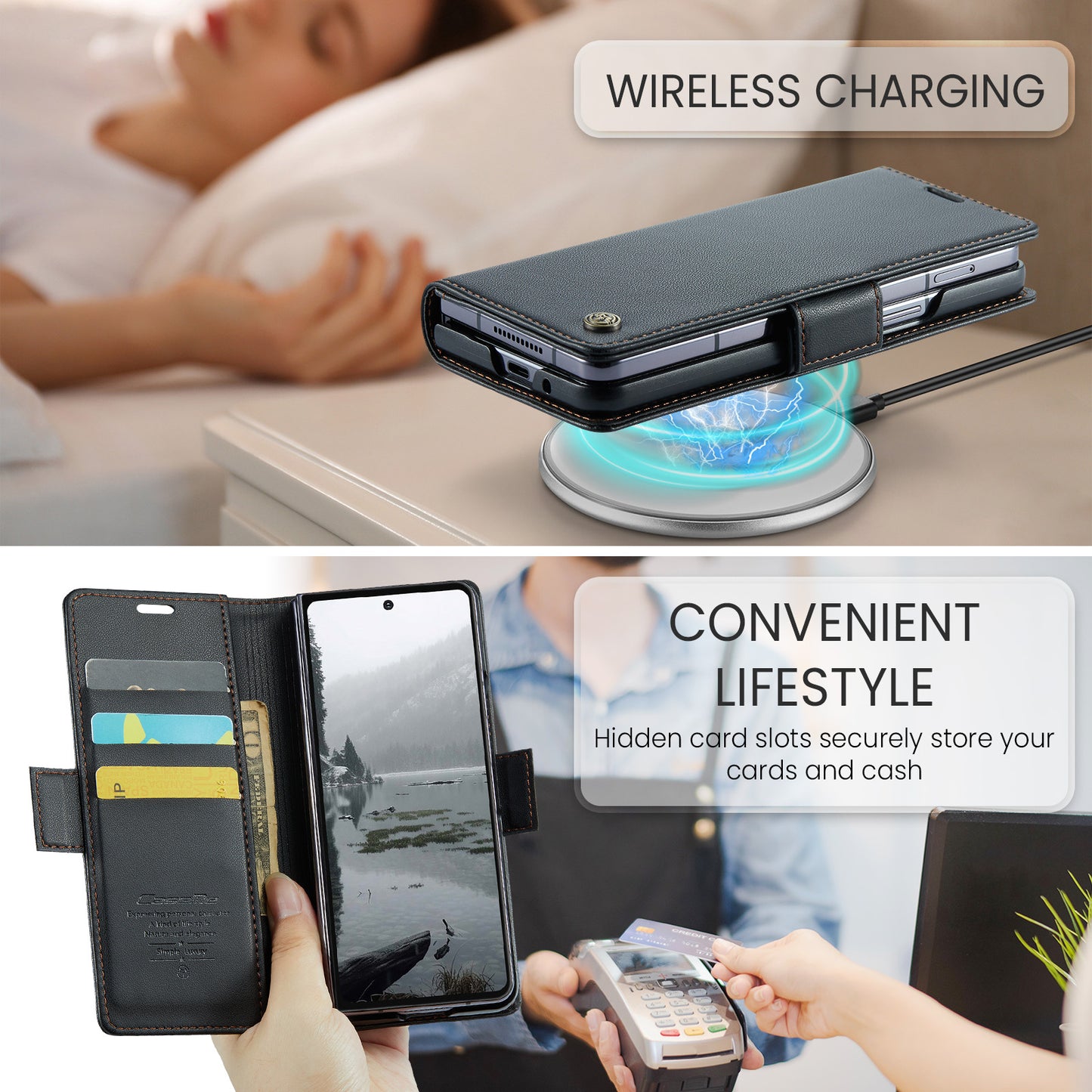 For-Samsung-Galaxy-Z-Fold7-5G-Case-CASEME-023-Series-RFID-Blocking-Leather-Wallet-Stand-Phone-Cover-Black