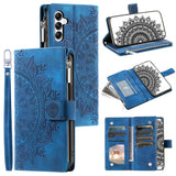 For-Samsung-Galaxy-S25-FE-Wallet-Case-Mandala-Flower-Pattern-PU-Leather-Phone-Cover-with-Wrist-Strap-Blue