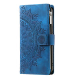 For-Samsung-Galaxy-S25-FE-Wallet-Case-Mandala-Flower-Pattern-PU-Leather-Phone-Cover-with-Wrist-Strap-Blue