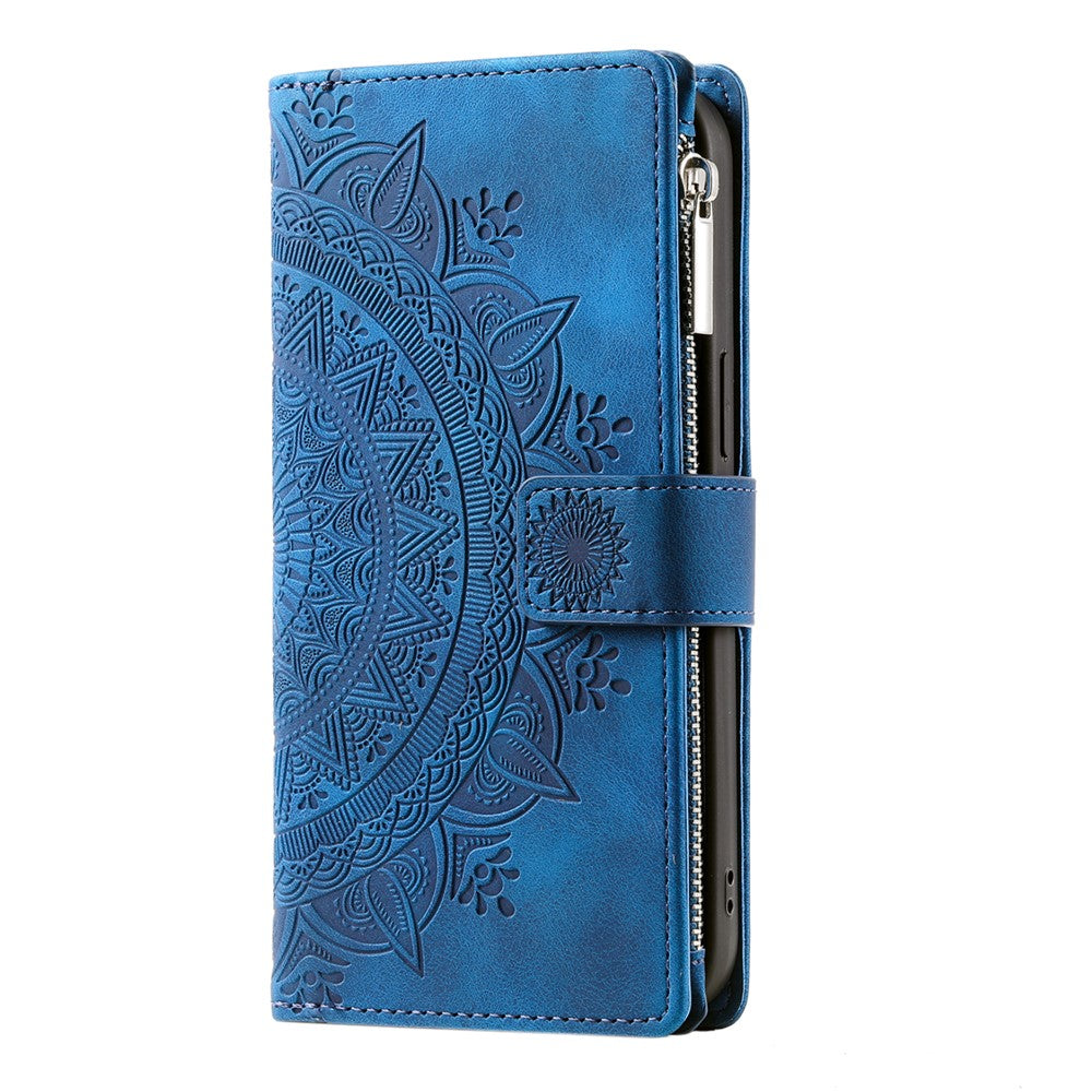 For-Samsung-Galaxy-S25-FE-Wallet-Case-Mandala-Flower-Pattern-PU-Leather-Phone-Cover-with-Wrist-Strap-Blue