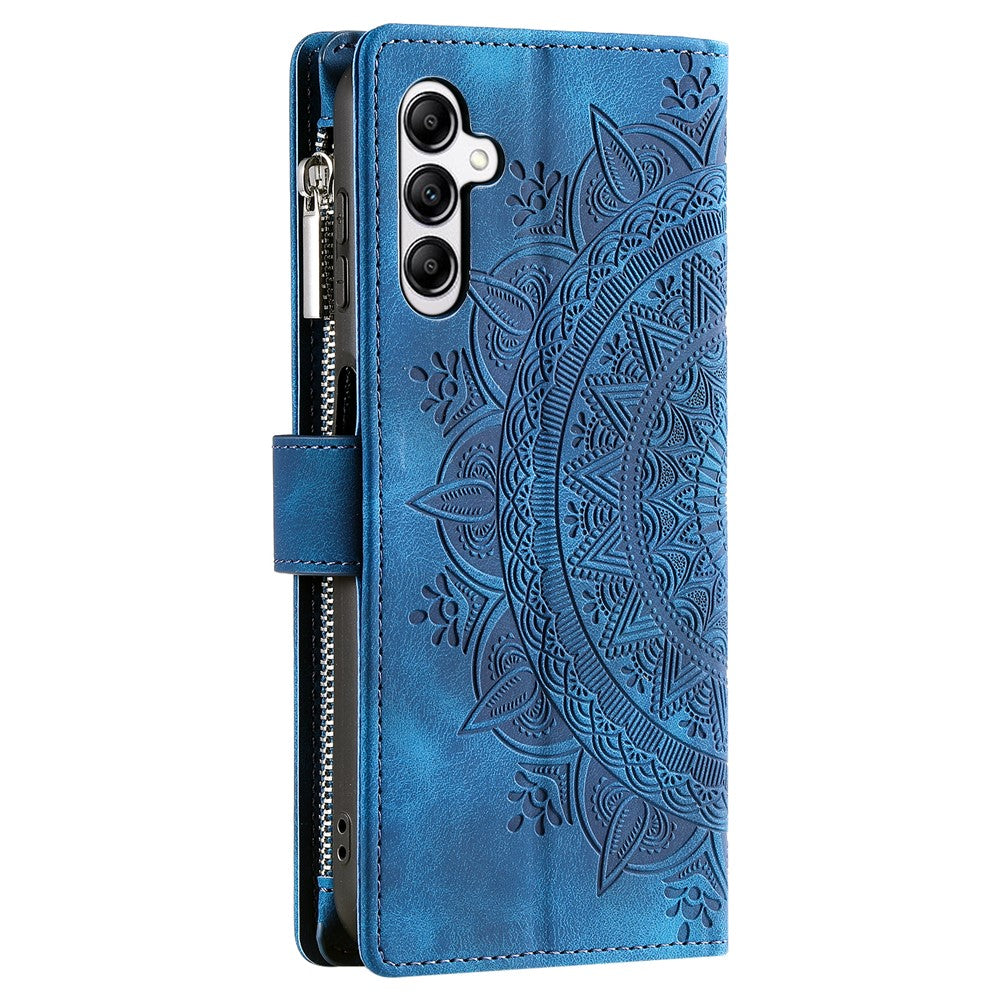 For-Samsung-Galaxy-S25-FE-Wallet-Case-Mandala-Flower-Pattern-PU-Leather-Phone-Cover-with-Wrist-Strap-Blue