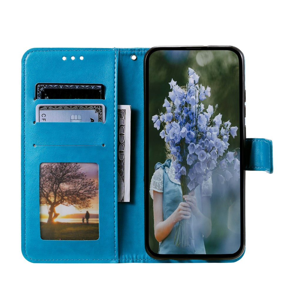 For-Samsung-Galaxy-S25-FE-Stand-Case-Imprinted-Totem-PU-Leather-Wallet-Phone-Cover-with-Wrist-Strap-Blue
