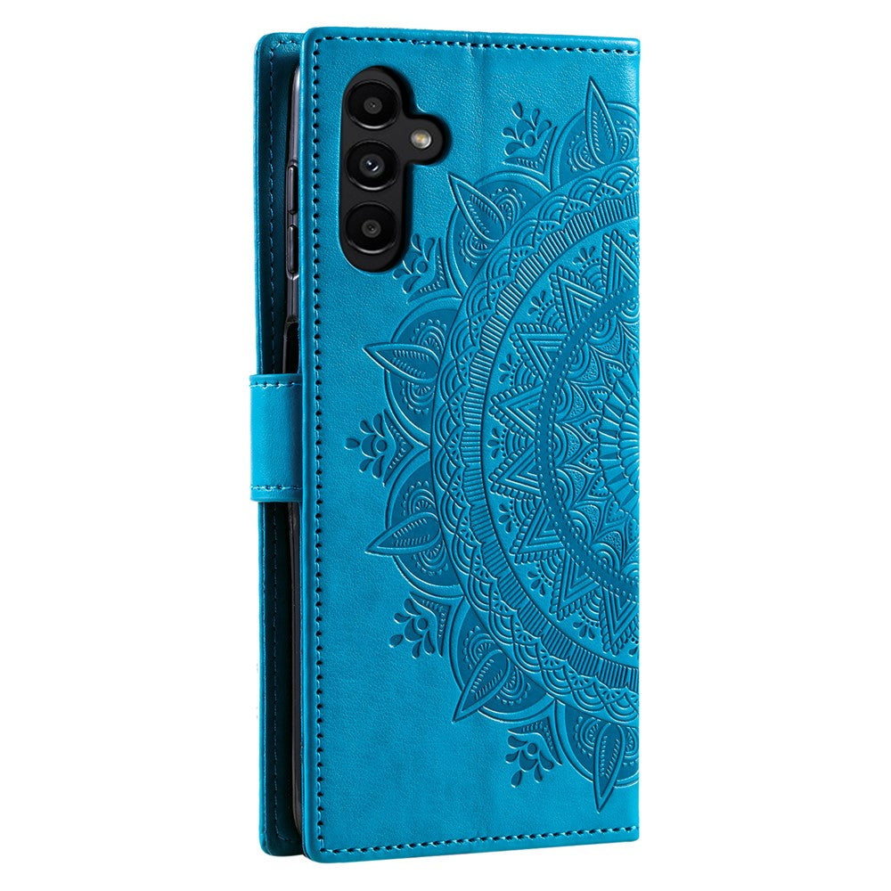 For-Samsung-Galaxy-S25-FE-Stand-Case-Imprinted-Totem-PU-Leather-Wallet-Phone-Cover-with-Wrist-Strap-Blue