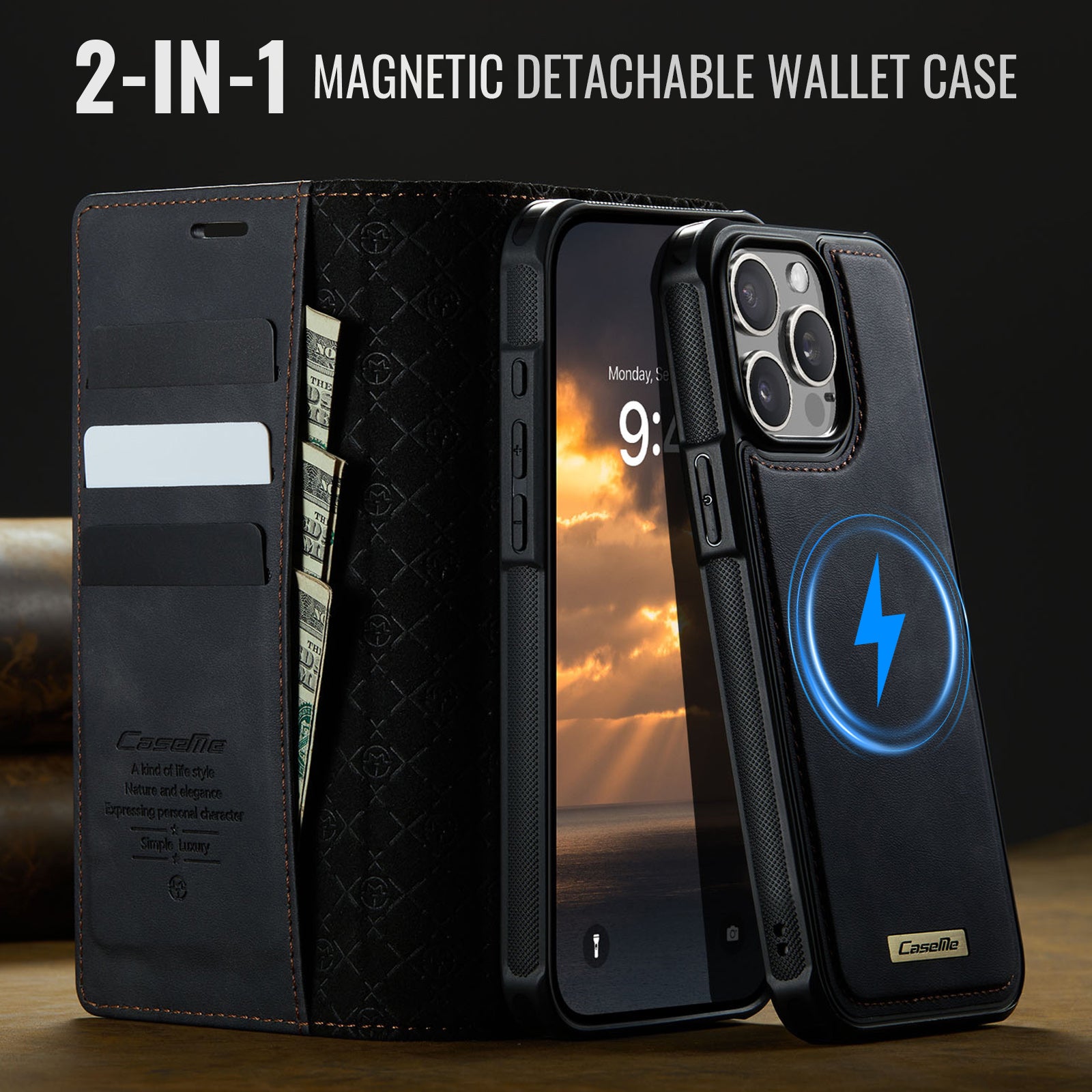 For-iPhone-15-Pro-Case-CASEME-C49-Compatible-with-MagSafe-RFID-Blocking-Detachable-Wallet-Leather-Phone-Cover-Black