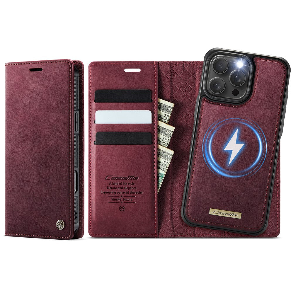 For-iPhone-16-Pro-Case-CASEME-C49-Compatible-with-MagSafe-RFID-Blocking-Detachable-Wallet-Leather-Phone-Cover-Red