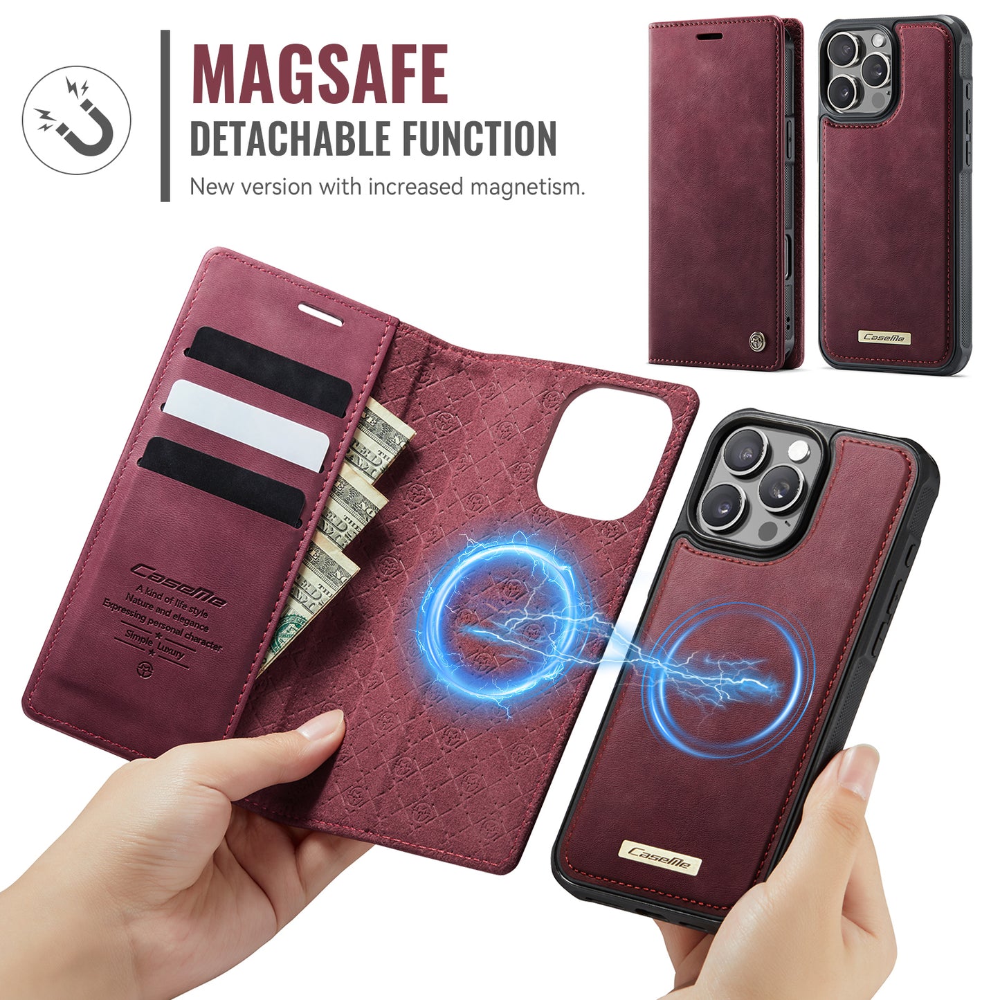 For-iPhone-16-Pro-Case-CASEME-C49-Compatible-with-MagSafe-RFID-Blocking-Detachable-Wallet-Leather-Phone-Cover-Red