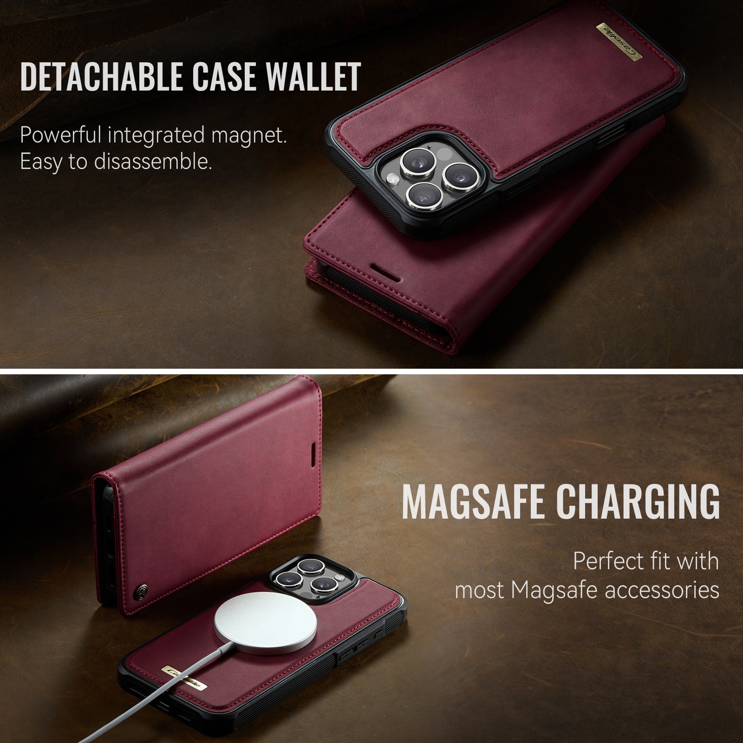 For-iPhone-16-Pro-Case-CASEME-C49-Compatible-with-MagSafe-RFID-Blocking-Detachable-Wallet-Leather-Phone-Cover-Red