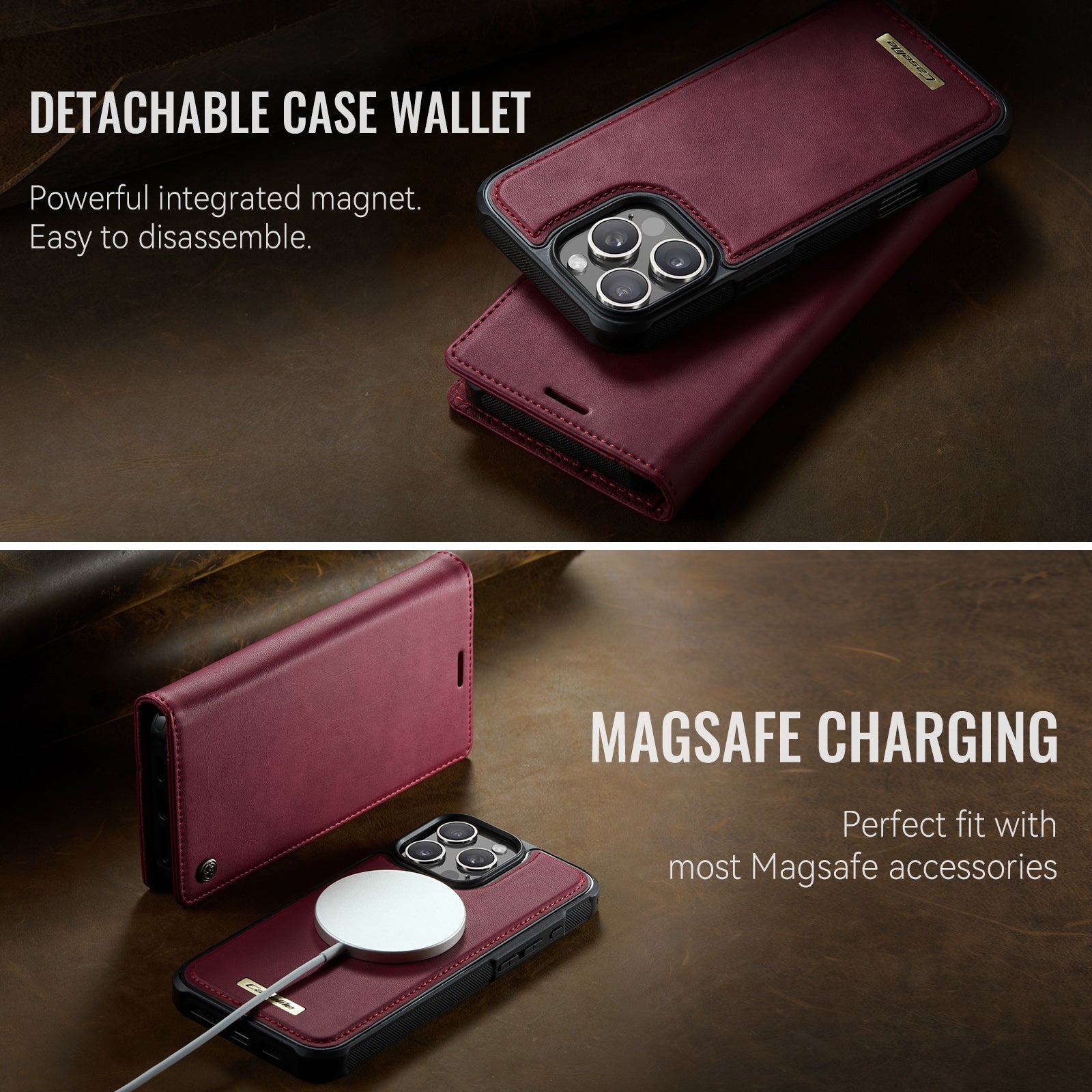 For-iPhone-16-Pro-Case-CASEME-C49-Compatible-with-MagSafe-RFID-Blocking-Detachable-Wallet-Leather-Phone-Cover-Red