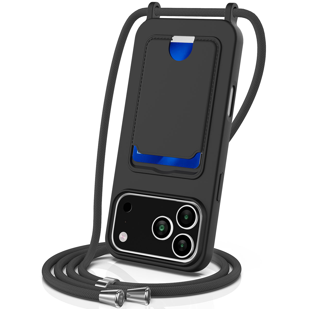 For-iPhone-17-Pro-Case-Liquid-Silicone-Card-Holder-Back-Phone-Cover-with-Lanyard-Black