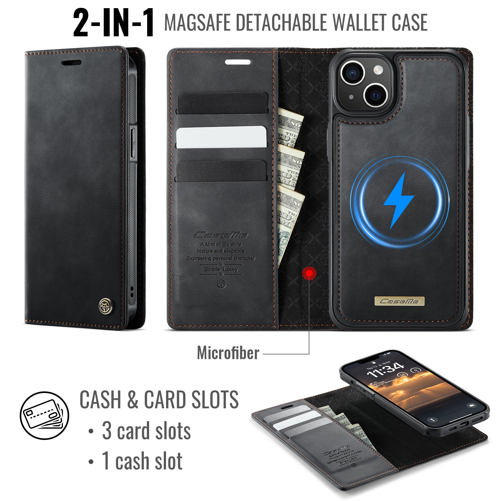 For-iPhone-13-6.1-inch-Case-CASEME-C49-Compatible-with-MagSafe-RFID-Blocking-Detachable-Wallet-Leather-Phone-Cover-Black