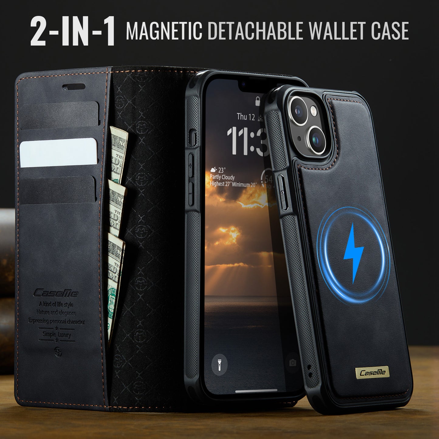 For-iPhone-13-6.1-inch-Case-CASEME-C49-Compatible-with-MagSafe-RFID-Blocking-Detachable-Wallet-Leather-Phone-Cover-Black