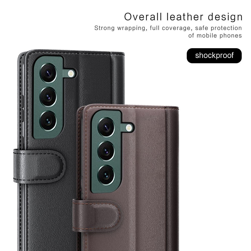 For-Samsung-Galaxy-S23-Case-Genuine-Split-Leather-Phone-Cover-with-Wallet-Stand-Black