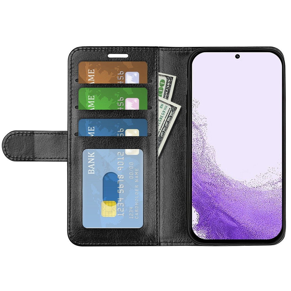 For-Samsung-Galaxy-S23-PU-Leather-Stand-Wallet-Case-Crazy-Horse-Texture-Folio-Flip-Anti-scratch-Phone-Cover-Black