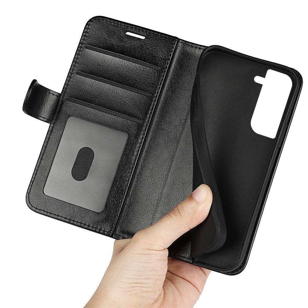 For-Samsung-Galaxy-S23-PU-Leather-Stand-Wallet-Case-Crazy-Horse-Texture-Folio-Flip-Anti-scratch-Phone-Cover-Black