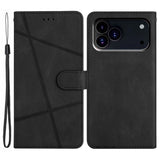 For-iPhone-17-Pro-Wallet-Case-Line-Imprinted-Skin-Touch-Leather-Flip-Phone-Cover-Black