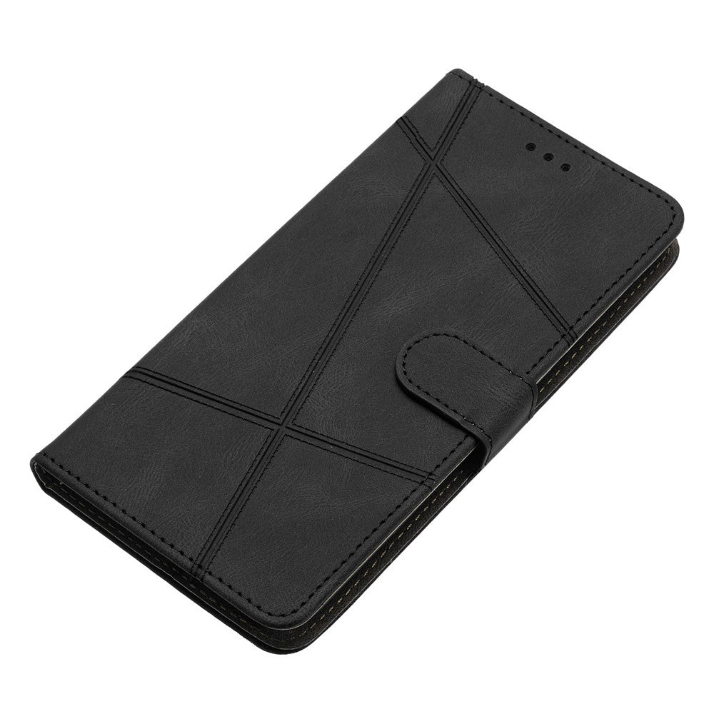 For-iPhone-17-Pro-Wallet-Case-Line-Imprinted-Skin-Touch-Leather-Flip-Phone-Cover-Black