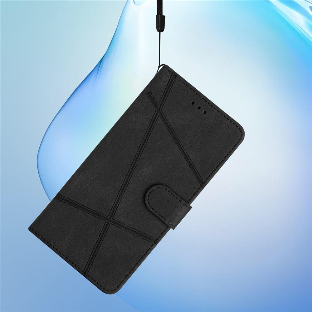 For-iPhone-17-Pro-Wallet-Case-Line-Imprinted-Skin-Touch-Leather-Flip-Phone-Cover-Black
