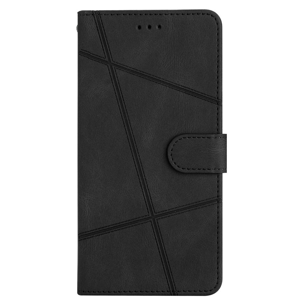 For-iPhone-17-Pro-Wallet-Case-Line-Imprinted-Skin-Touch-Leather-Flip-Phone-Cover-Black