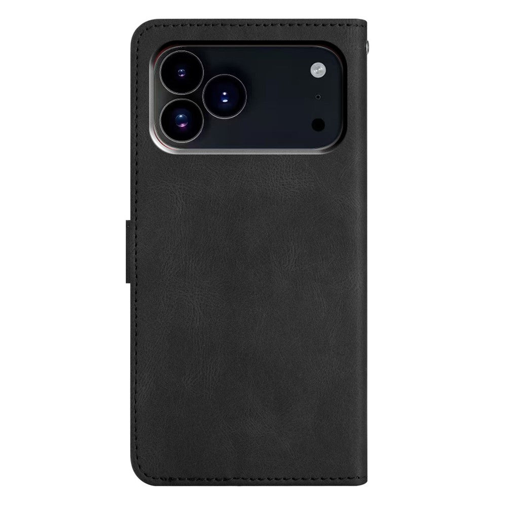 For-iPhone-17-Pro-Wallet-Case-Line-Imprinted-Skin-Touch-Leather-Flip-Phone-Cover-Black