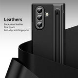 For-Samsung-Galaxy-Z-Fold7-5G-Case-Matte-Electroplated-Leather-+-PC-Phone-Cover-with-Screen-Film-/-Stylus-Black