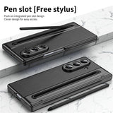 For-Samsung-Galaxy-Z-Fold7-5G-Case-Matte-Electroplated-Leather-+-PC-Phone-Cover-with-Screen-Film-/-Stylus-Black