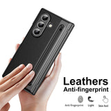 For-Samsung-Galaxy-Z-Fold7-5G-Case-Matte-Electroplated-Leather-+-PC-Phone-Cover-with-Screen-Film-/-Stylus-Black