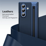 For-Samsung-Galaxy-Z-Fold7-5G-Case-Matte-Electroplated-Leather-+-PC-Phone-Cover-with-Screen-Film-/-Stylus-Blue