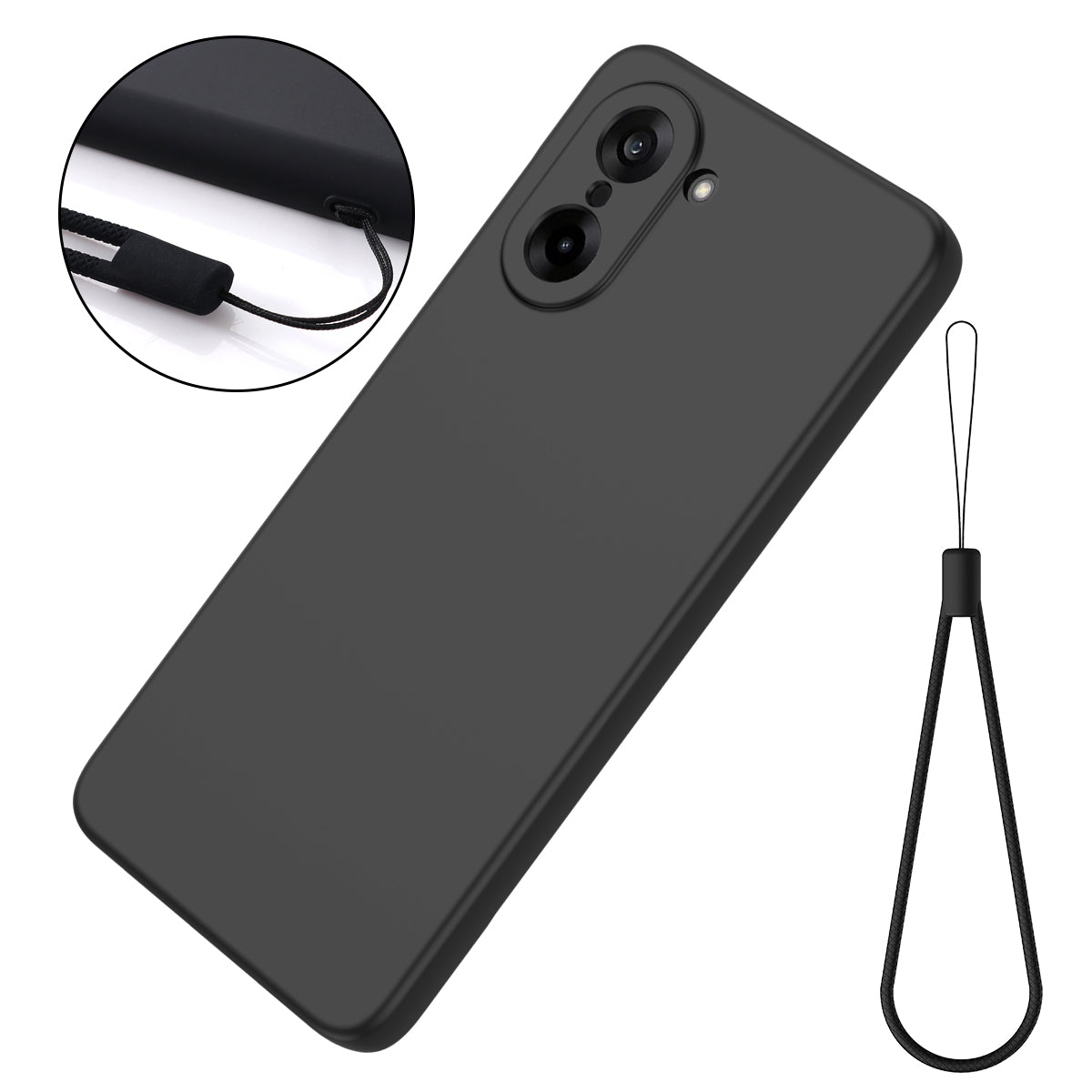 For-OnePlus-Nord-CE5-5G-Liquid-Silicone-Case-Phone-Back-Cover-with-Hand-Strap-Black