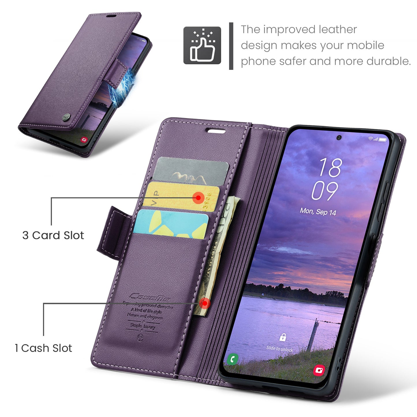 For-Samsung-Galaxy-S25-FE-Case-CASEME-023-Series-RFID-Blocking-Glossy-Stand-Phone-Cover-Purple