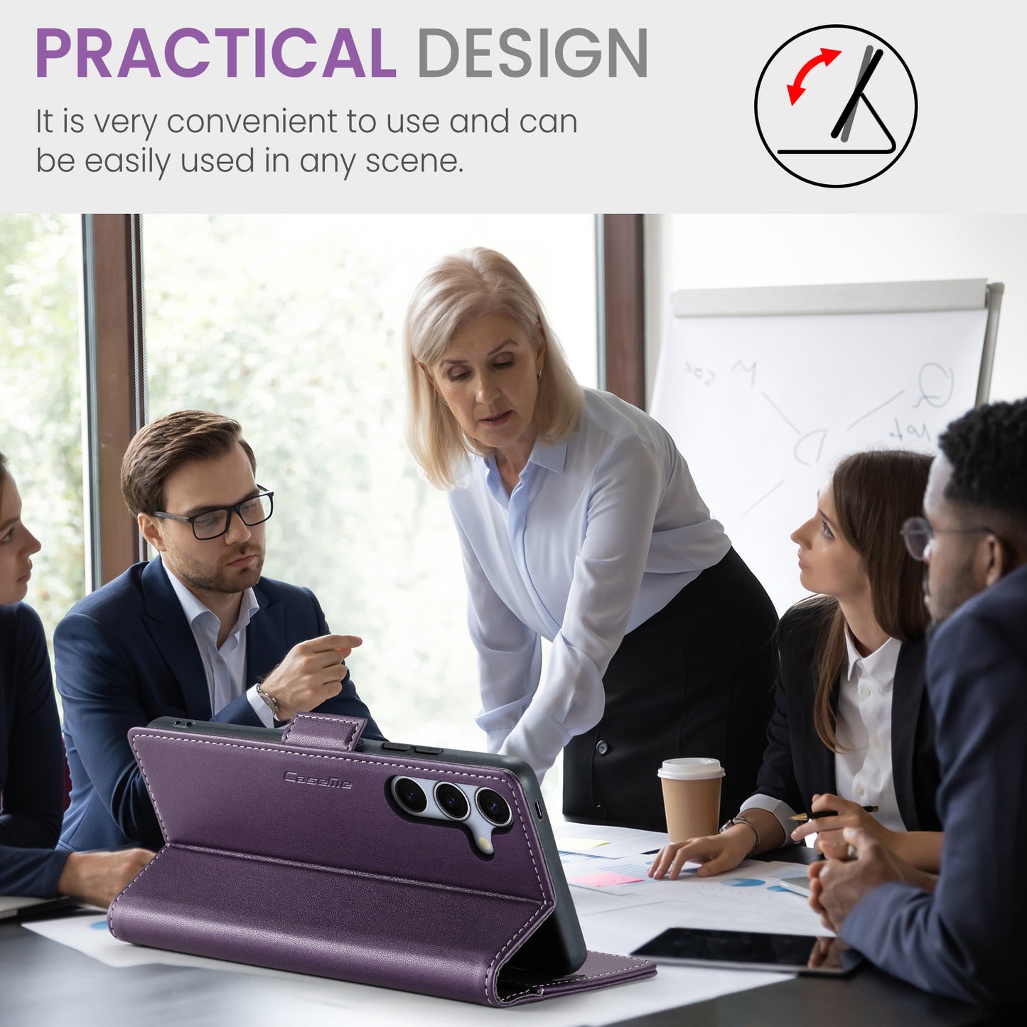 For-Samsung-Galaxy-S25-FE-Case-CASEME-023-Series-RFID-Blocking-Glossy-Stand-Phone-Cover-Purple