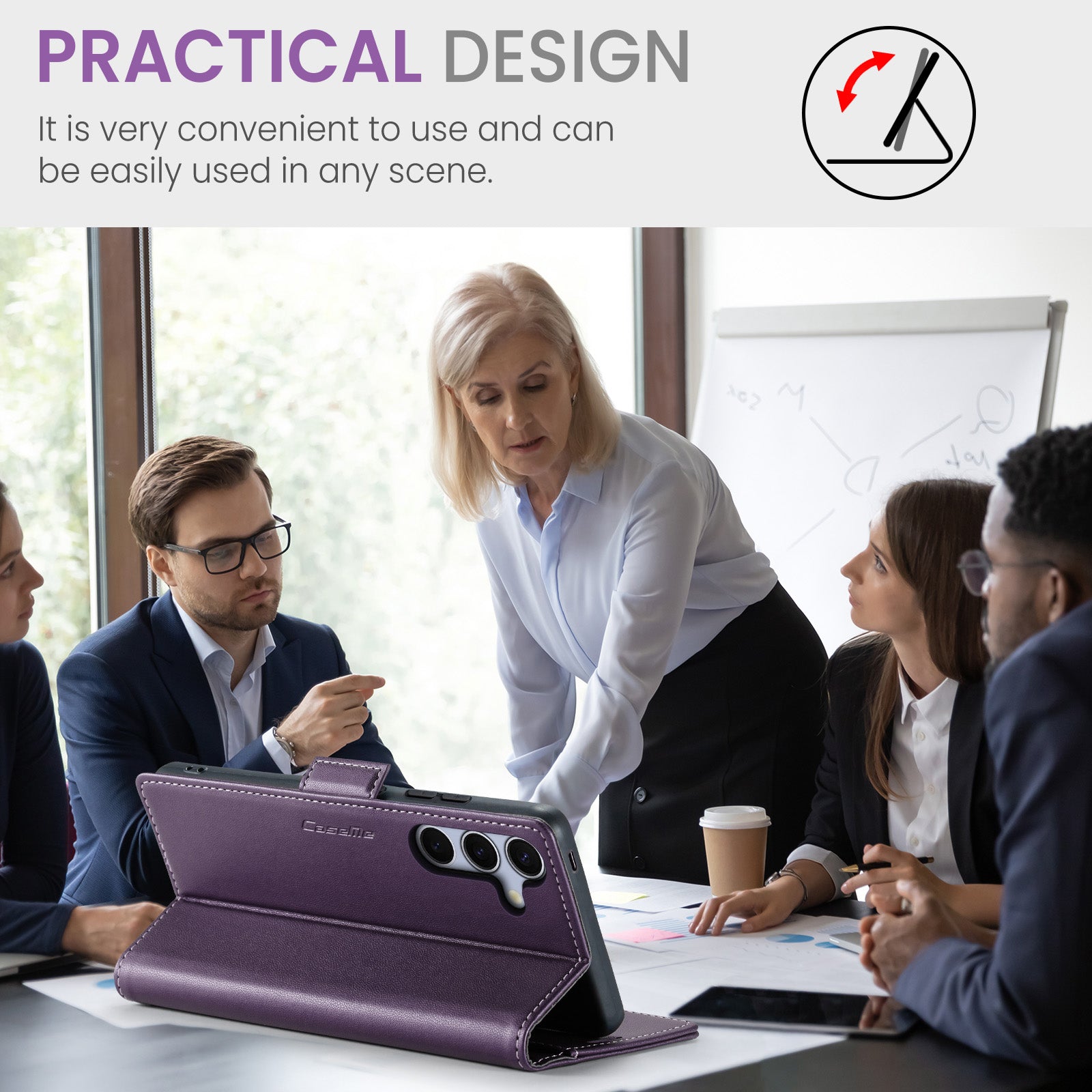 For-Samsung-Galaxy-S25-FE-Case-CASEME-023-Series-RFID-Blocking-Glossy-Stand-Phone-Cover-Purple